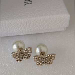 Dior Gold and Pearl Butterfly Earrings